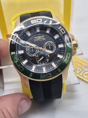 Invicta Gold Tone Black & Green Sport Watch